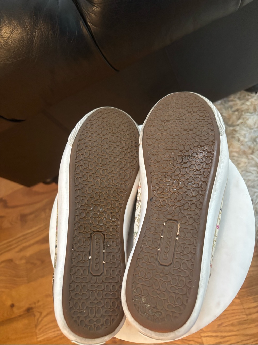 Coach Barrett Cream Plaid Low-Top Sneakers with Multicolor Gold Accents - Picture 4 of 9